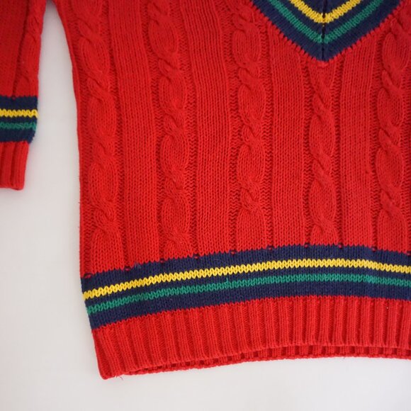 Vintage Hunt Club Red Cable Knit Cotton Sweater Varsity Tennis Preppycore M - Picture 6 of 8